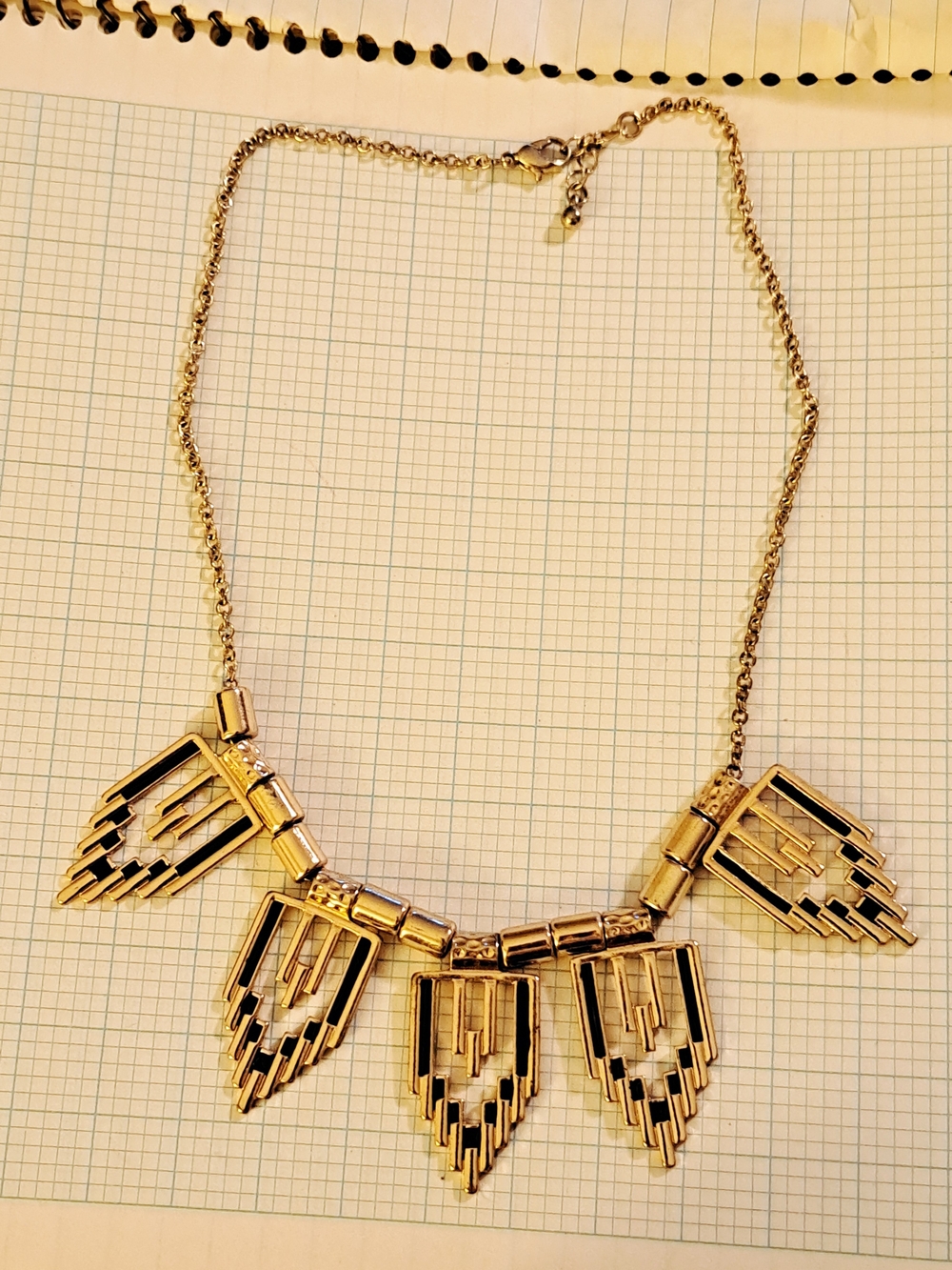Gold Tone Statement Black Geometric Pendant Necklace